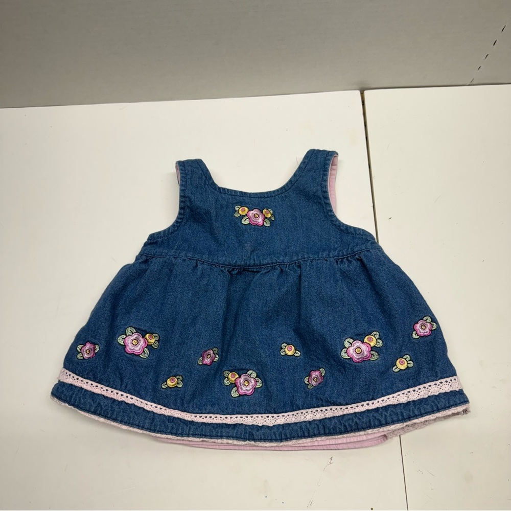 Mary Engelbreit Y2K Baby Denim Floral Embroidered Dress